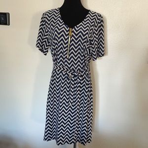 TACERA Navy and Cream Chevron Dress